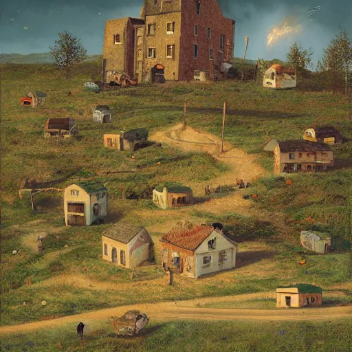 Prompt: The Village on the Cliff, beautiful, by Scott Listfield