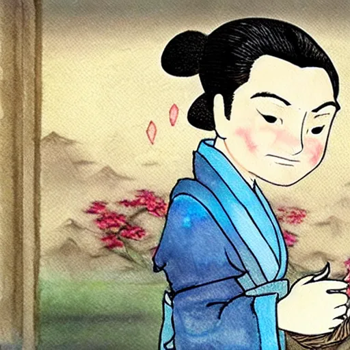 Image similar to ben shapiro in the tale of princess kaguya ( 2 0 1 3 ), beautiful, bright, smooth, wholesome, watercolor