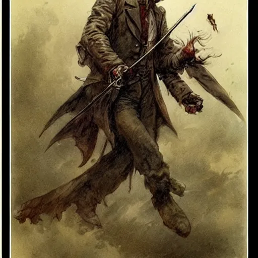 Image similar to ( ( ( ( ( van helsing fights dracula. muted colors. ) ) ) ) ) by jean - baptiste monge!!!!!!!!!!!!!!!!!!!!!!!!!!!