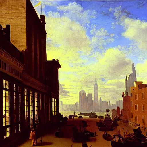 Image similar to painting of new york city in 1860 by Jan Vermeer,