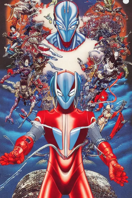 Image similar to ultraman, by yoichi hatakenaka, masamune shirow, josan gonzales and dan mumford, ayami kojima, takato yamamoto, barclay shaw, karol bak, yukito kishiro