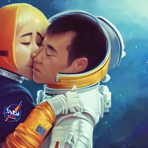 Image similar to an astronaut couple hugging each other and crying as they see earth explode, made by stanley artgerm lau, wlop, rossdraws, artstation, cgsociety, concept art, cgsociety, octane render, trending on artstation, artstationhd, artstationhq, unreal engine, 4 k, 8 k,