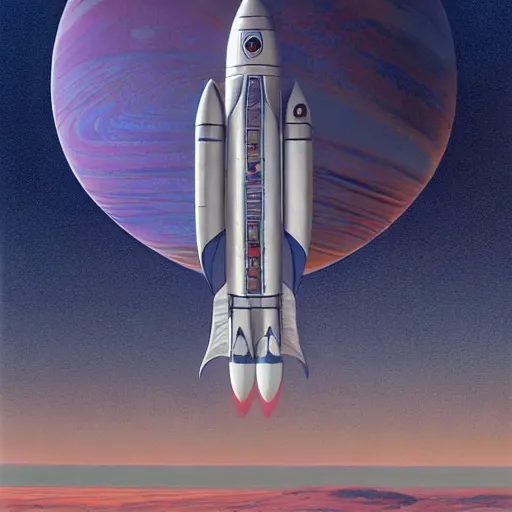 Prompt: A rocketship about to land on an unfamiliar planet, super cool rocket, Acrylic Paint, Concept Art, Digital Art, 16-bit RGB, Global Illumination, by Peter Elson, by Alex Grey