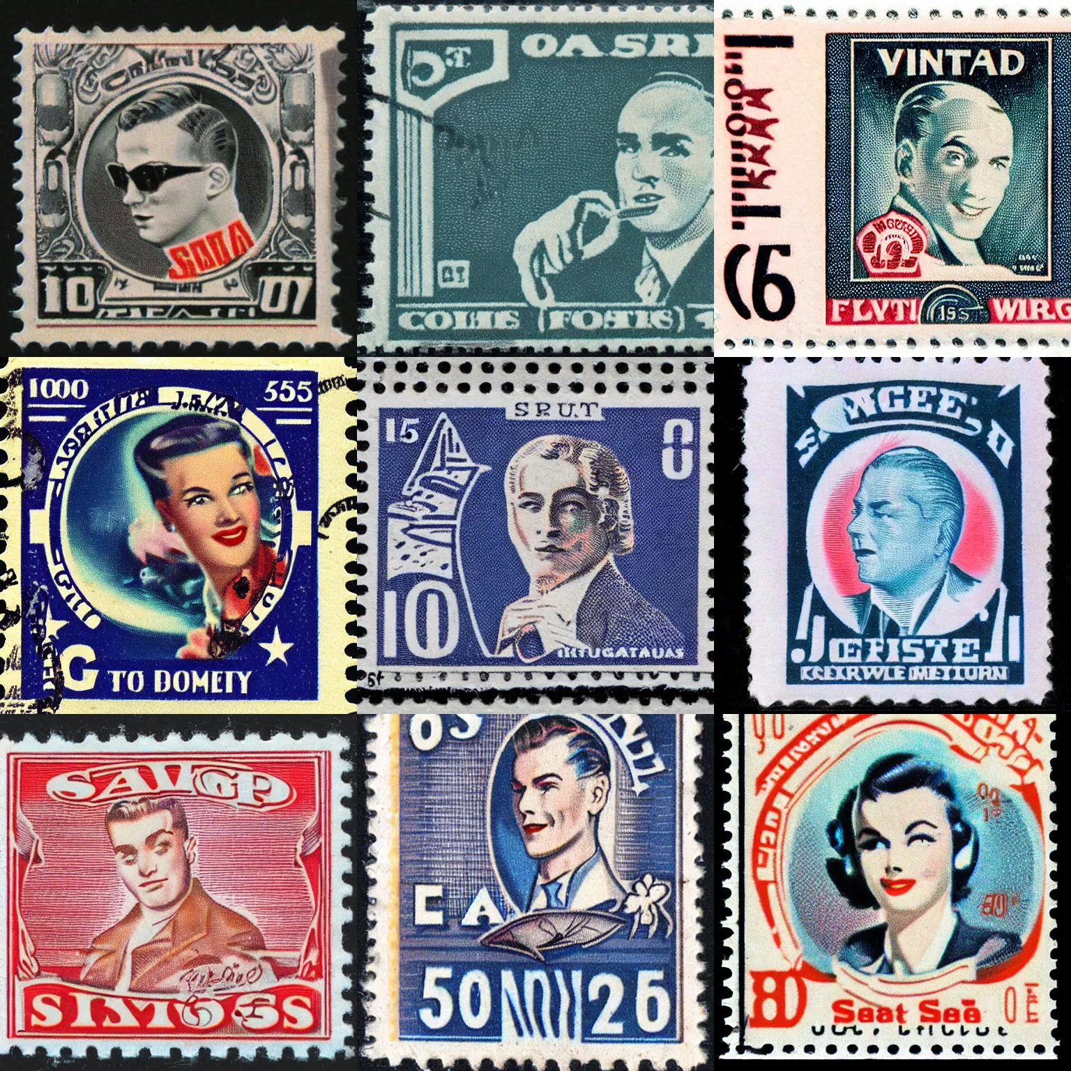 Prompt: Swag, vintage 1950s stamp