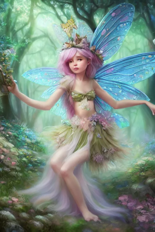 Image similar to a cute and geogerous fairy in the dreamy forest, fantasy, dreamlike, 8 k resolution, hyper detailed, d & d, character design, digital painting, trending on artstation, sharp focus, illustration, art by viktoria gavrilenko, hoang lap, fuji choko, steve zheng,