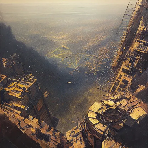 Image similar to the trappings of modern life, a view from the above, oil painting by greg rutkowski