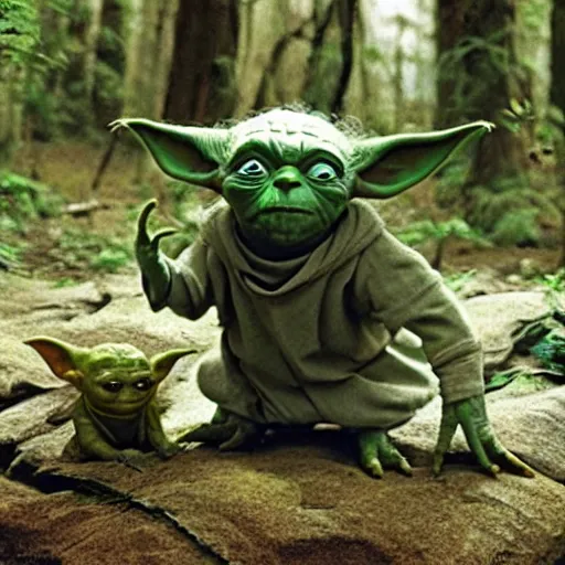 Image similar to members of Yoda's species interacting with eachother on their home planet and conducting rituals together, award winning nature photo