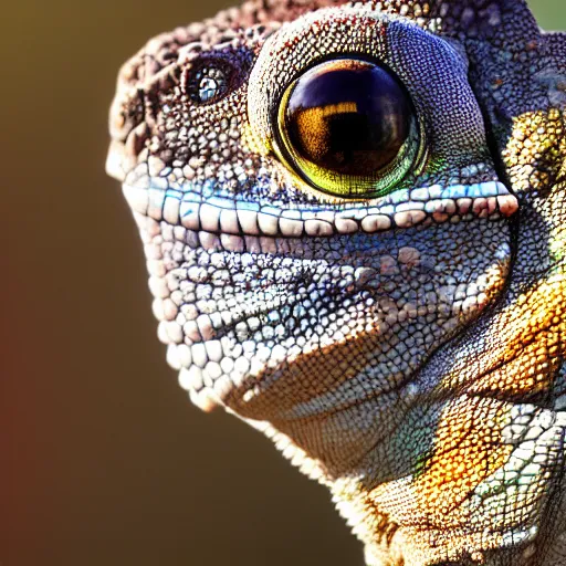 Prompt: a high quality photo of a chameleon wearing headphones, realism, 8k