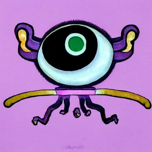 Image similar to 1 eyed 1 horned flying purple monster with fur