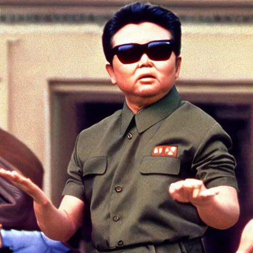 Image similar to filmstill of Kim Jong-il in the role of Rambo, cinemascope, Eastman Color Negative 50T 5251 Neg. Film