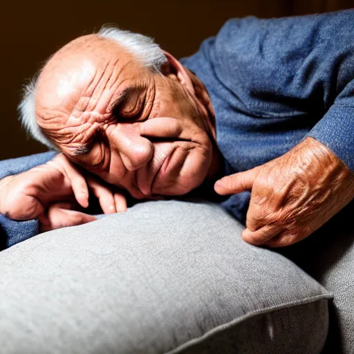 Image similar to photo of a 67 year old Romanian man falling asleep on the couch as he checks his pulse, National Geographic, photo, HD, 8k