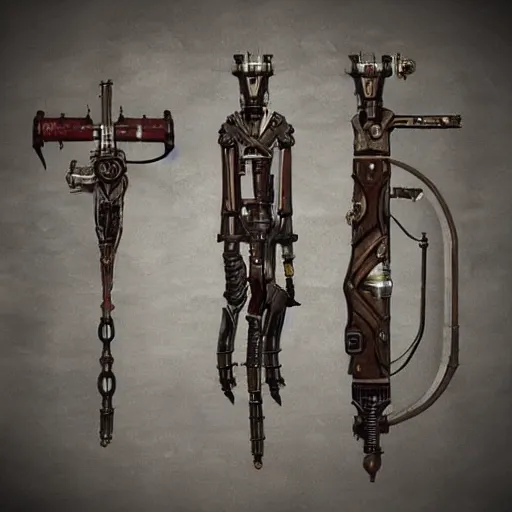 Image similar to steampunk style weapons, concept art, octane render, trending on dishonored