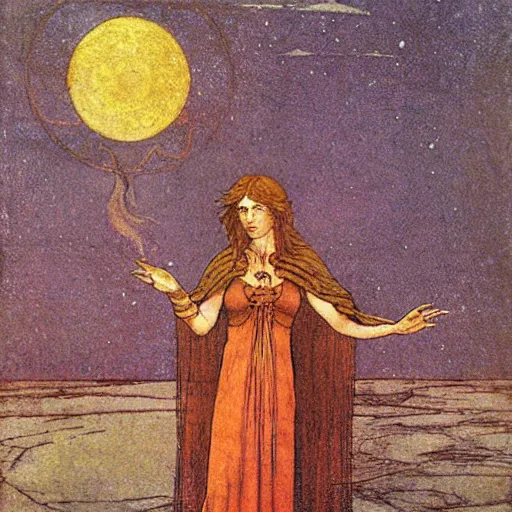 Prompt: half - length portrait of beautiful witch circe in the odyssey, art by moebius, giotto, leonardo da vinci