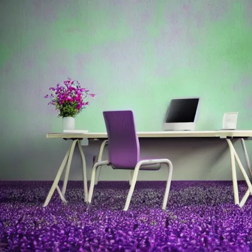 Prompt: realistic panting of a desk on a purple field