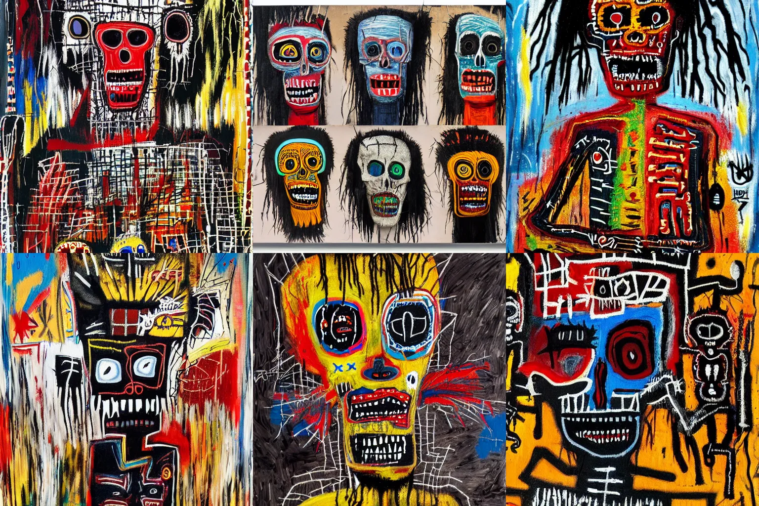 Image similar to extremely highly detailed scary evil terrifying haitian black voodoo dolls paintings by Jean-Michel Basquiat, 8k, , high textures, hyper sharp, insanely detailed and intricate, super detailed, 4k HDR high quality