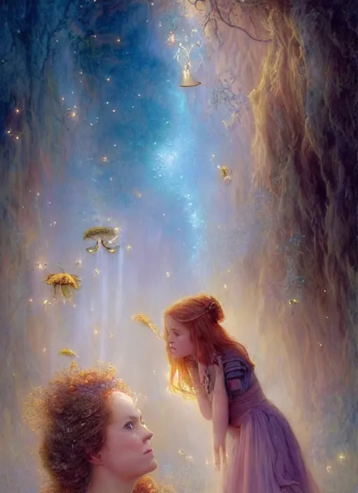 Image similar to Amy Adams staring into the camera, misty wisps, fireflies, Lilia Alvarado, Sophie Anderson, Mark Arian, Bob Byerley, Charlie Bowater, Mark Brooks, Steve Henderson, Justin Gerard, Arthur Hughes, Edward Robert Hughes, Mark Keathley, Victor Nizovtsev, Carlos Shwabe, Ross Tran, WLOP