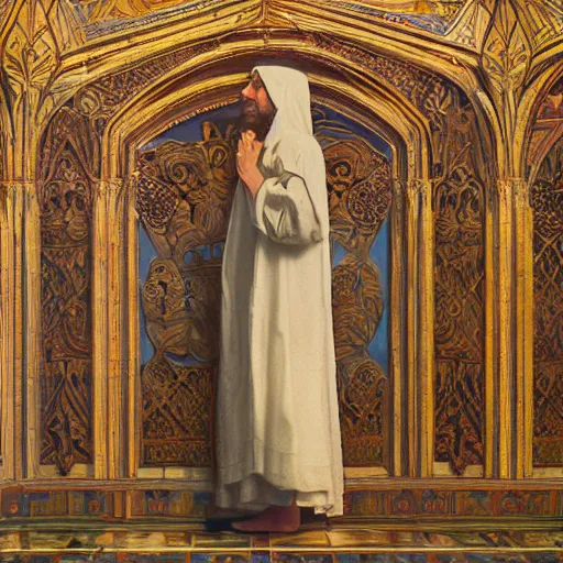 Image similar to a religious man with holes in his robes, holes in a religious man, annie swynnerton and nicholas roerich and jean delville, strong dramatic cinematic lighting, ornate tiled architecture, lost civilizations, smooth, sharp focus, extremely detailed