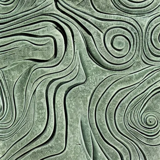 Prompt: thin lines, fractals, lichen macro, serpentine twisty maze, carved soapstone ceiling relief paneling white and pale green