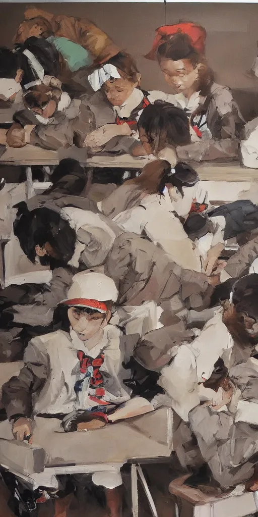 Prompt: oil painting scene from school by kim jung gi