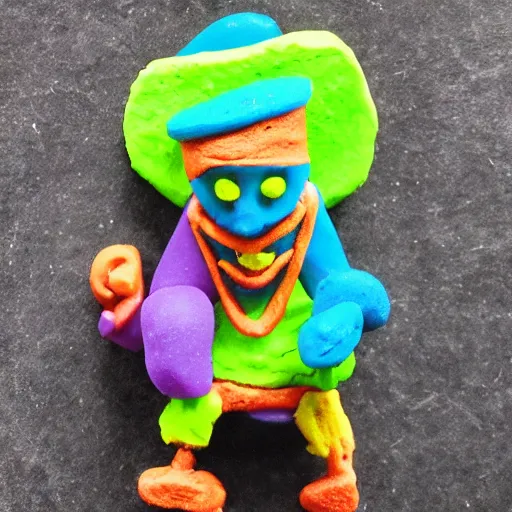 Image similar to a psychedelic witch doctor made of play doh