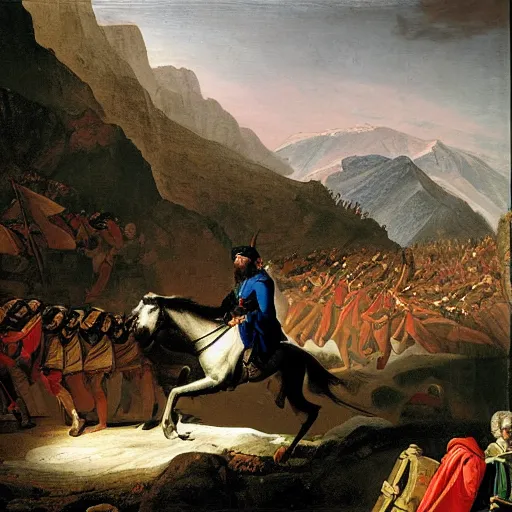 Prompt: benjamin netanyahu crossing the alps, highly detailed, by jacques louis david