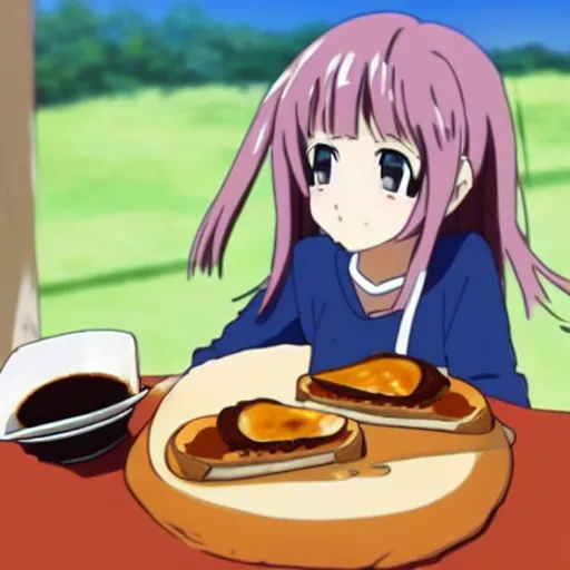 Image similar to mizuki from boku girl eating vegemite on toast disgustedly in anime style