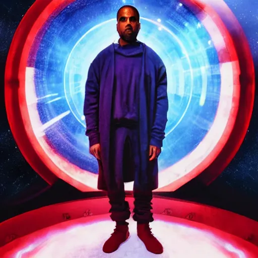 Prompt: a full body photograph of kanye west as'doctor who ', time vortex in the background, detailed face, symmetrical face, extreme realism and detail, 8 k, completely framed, direct lighting, 3 5 mm photo, photorealistic, sharp focus