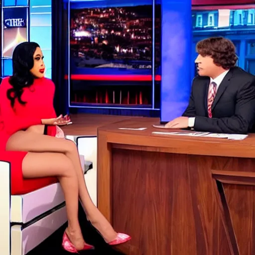 Prompt: “ tucker carlson skeptically interviewing cardi b on fox news ”