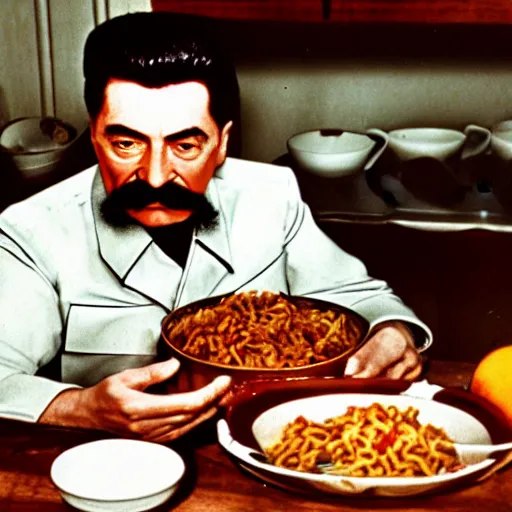 Image similar to Beautiful Food photography of Joseph Stalin Joseph Stalin in the kitchen making Gulash