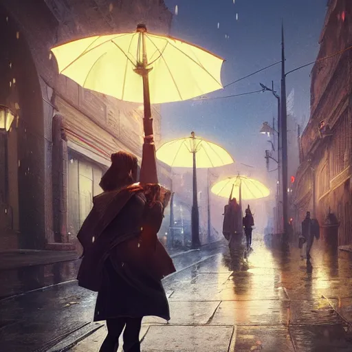 Image similar to women with umbrella beautiful dynamic lighting, cinematic, wide angle establishing shot, extremely high detail, photo realistic, cinematic lighting, post processed, concept art, artstation, matte painting, style by Hewton, Randolph Stanley , unreal engine 8k