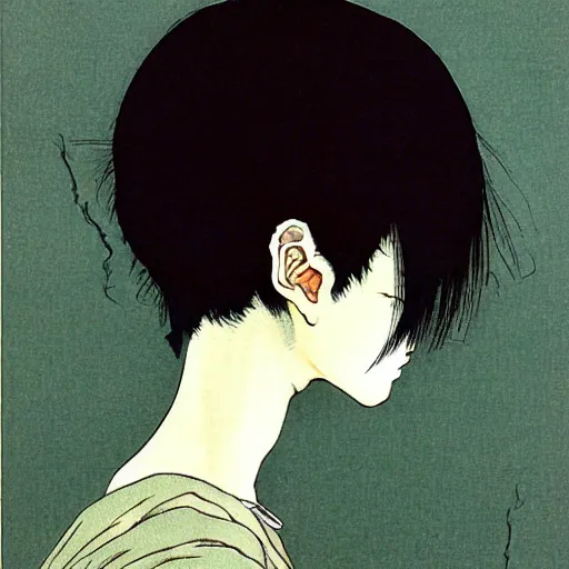 Image similar to prompt : mysterious portrait painted in miyazaki color style drawn by katsuhiro otomo and takato yamamoto, inspired by fables, china doll face, smooth face feature, intricate oil painting, high detail, sharp high detail, manga and anime 2 0 0 0