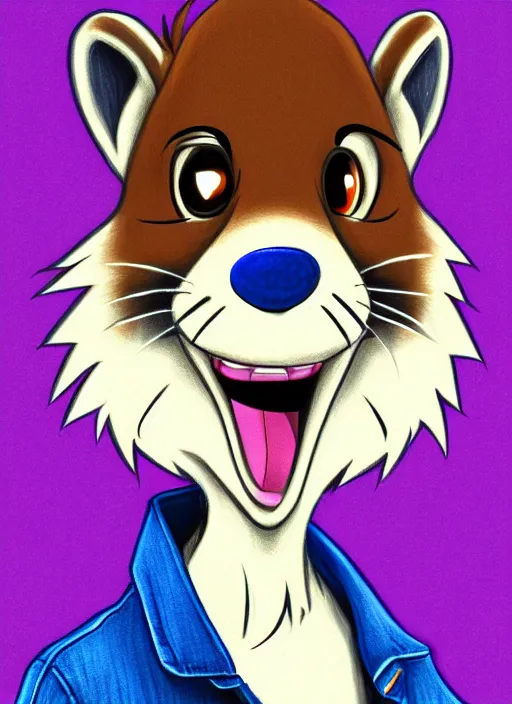 Image similar to expressive stylized master furry artist digital colored pencil painting full body portrait character study of the otter ( sergal ) small head fursona animal person wearing clothes jacket and jeans by master furry artist blotch, sharp focus vintage disney animation style