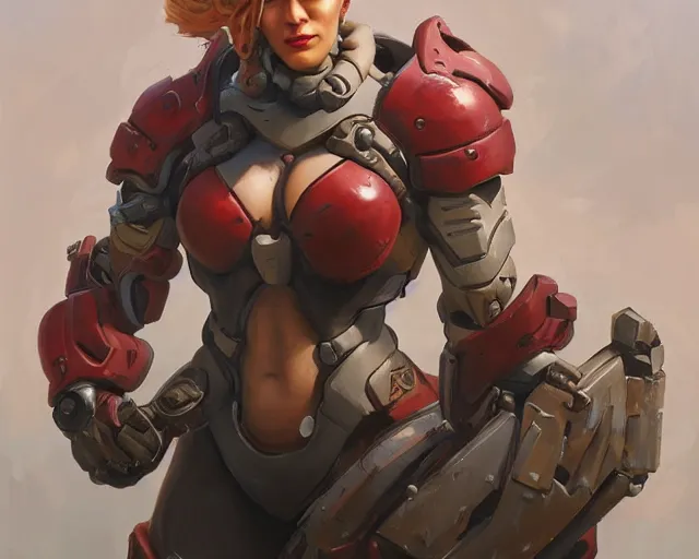 Prompt: oil painting of zarya from overwatch as a doomguy, elegant, detailed, fantasy, hd shot, digital portrait, beautiful, artstation, comic style, unreal engine, by artgerm, guy denning, jakub rozalski, magali villeneuve and charlie bowater