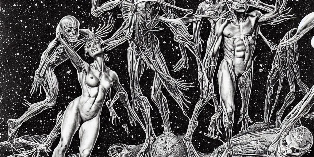 Image similar to detailed anatomy book about aliens, by joe penton, virgil finlay