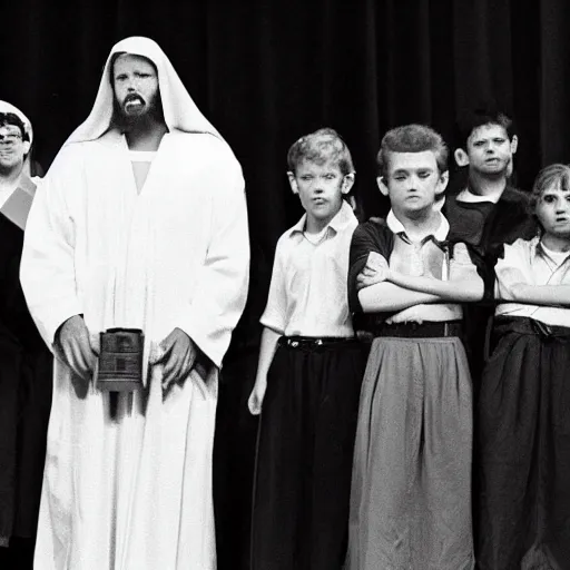 Prompt: donald trump playing jesus in a school play