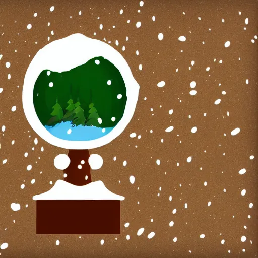 Image similar to A snowglobe with a broken wooden chair and falling snow inside of the snowglobe. Illustration
