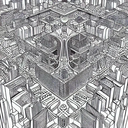 Image similar to an isometric cityscape illustration hand drawn sketch on artstation 4 k intricate extremely detailed digital art by alex grey infinite wisdom sacred geometry