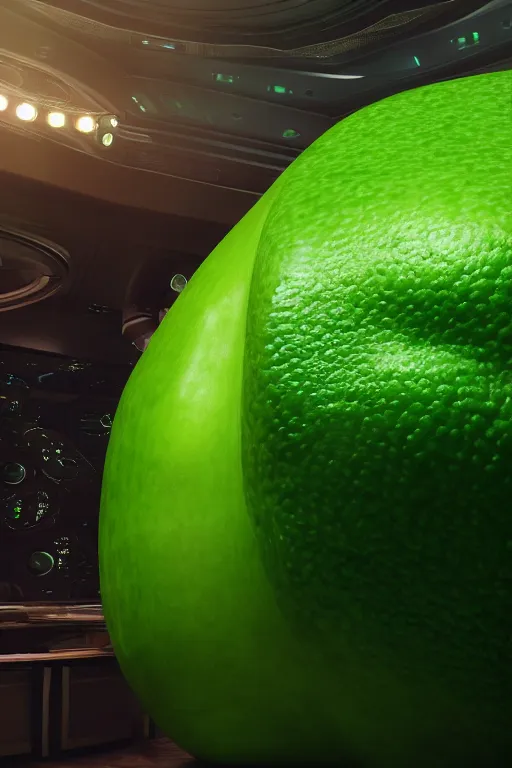 Image similar to ! dream liam neesons face inside a giant lime fruit, ef 8 5 mm f 1. 8 usm, bionic scifi alexandre ferra, hyper detailed, digital art, trending in artstation, cinematic lighting, studio qualit, smooth render, unreal engine 5 rendered, octane rendered