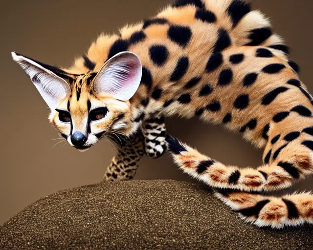 Prompt: an award winning photo of a ( serval - headed ) ball!!!! python!!!!!, environmental portrait photography, national geographic, 4 k, sharp focus