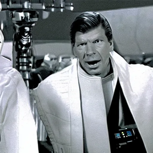 Image similar to a film still of vince mcmahon in the movie star wars a new hope