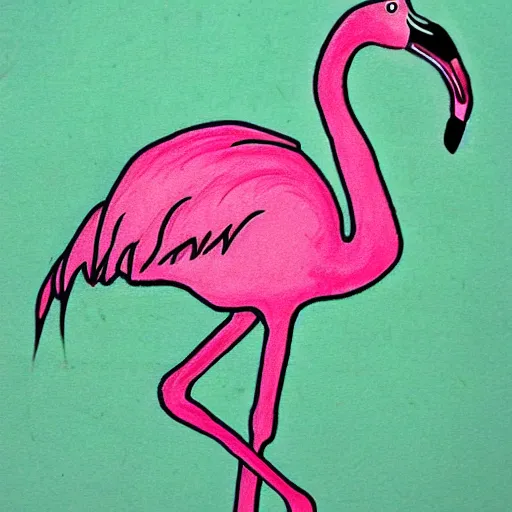 Prompt: flamingo ancient mythical drawing