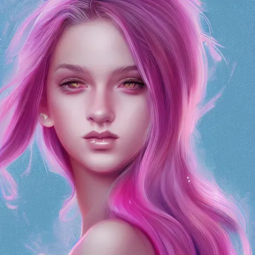 Image similar to teen girl, full body portrait, pink hair, gorgeous, amazing, elegant, intricate, highly detailed, digital painting, artstation, concept art, sharp focus, illustration, art by Ross tran