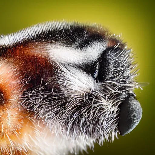 Image similar to macro photography of a landing of a bee on a high detailed dog's nose. pollen on the nose. contest winning photography. 8 k. hyper - realistic