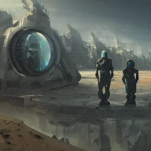 Prompt: humans in the year 2 1 4 4 geog darrow greg rutkowski