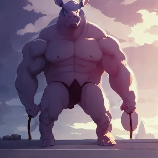 Image similar to a strong rhino at the gym, illustration concept art anime key visual trending pixiv fanbox by wlop and greg rutkowski and makoto shinkai and studio ghibli and kyoto animation symmetrical facial features