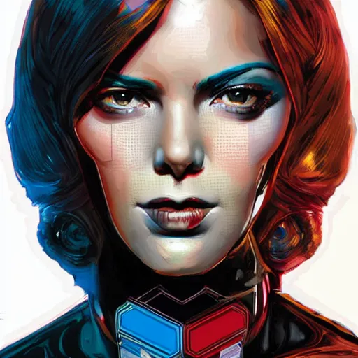 Image similar to portrait of a female android, by MARVEL comics and Sandra Chevrier