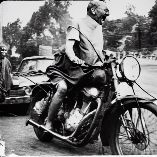 Image similar to gandhi screaming on a motorcycle