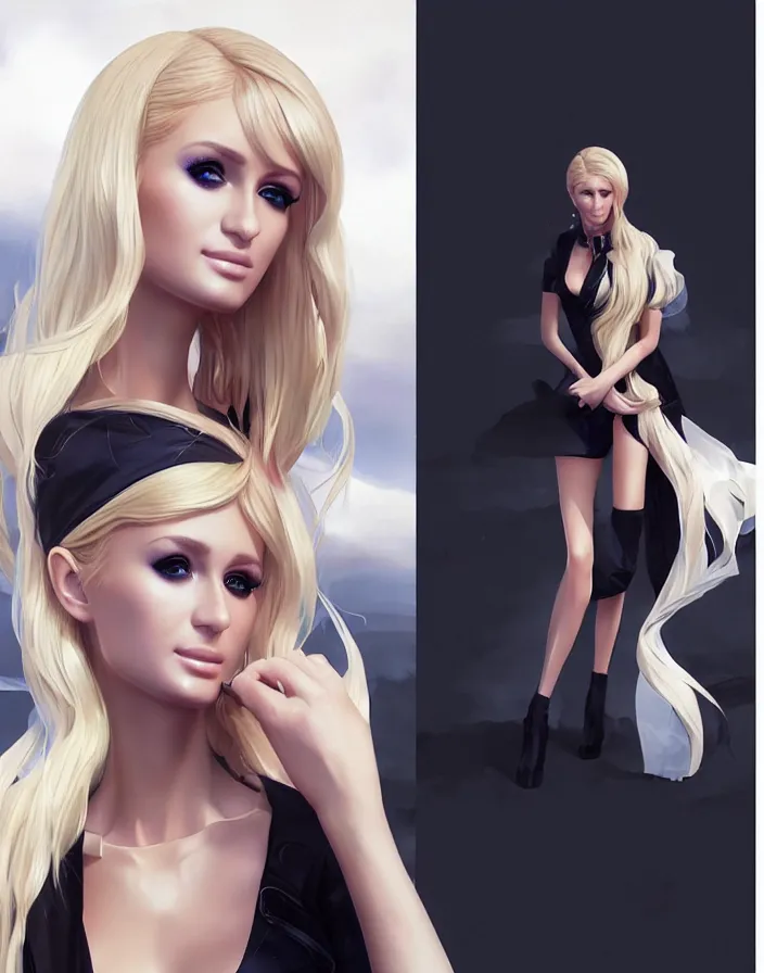 Prompt: paris hilton fashion portrait, matte, art by ilya kuvshinov and kyoto animation and ruan jia and ross tran, studio quality, aniplex,