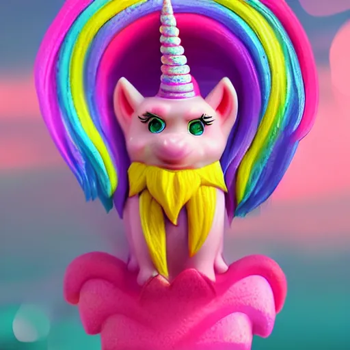 Image similar to aesthetic realistic 8 k rainbow pink gnome unicorn