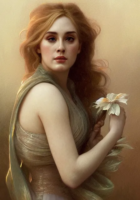 Image similar to adele, intricate, elegant, ethereal highly detailed, digital painting, artstation, concept art, smooth, sharp focus, illustration, art by artgerm and greg rutkowski and alphonse mucha and william - adolphe bouguereau